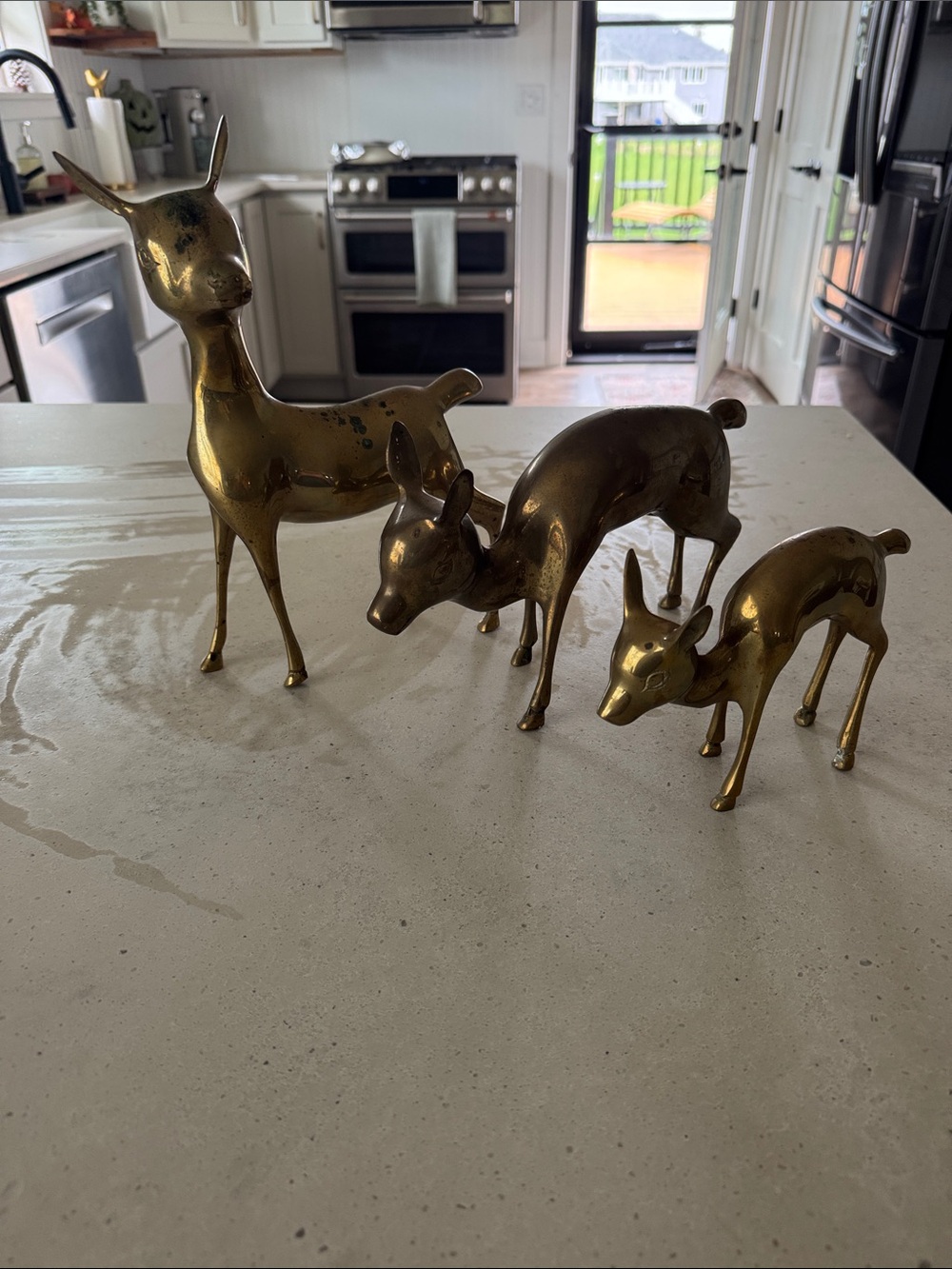 Deer & Fawns Vintage Large Brass Animal Figurines MCM Mid Century Modern Pair